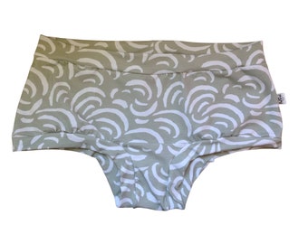 Sage grey tiger swirls women's underpants, comfortable organic cotton jersey lounge panties, elastic free underwear boyleg and brief style