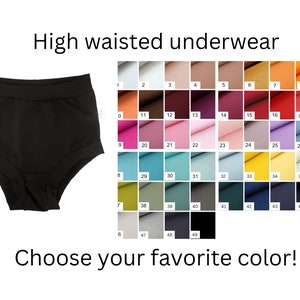 Solid black high waisted organic cotton jersey underwear for women, breathable lounge panties, comfy elastic free high rise adult underwear