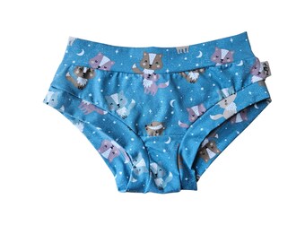 Wolves organic cotton jersey underwear for women, breathable lounge panties, comfy elastic free regular or high rise adult underpants