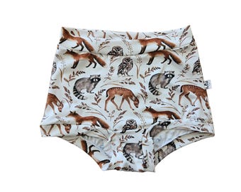 Woodland animal organic cotton jersey underwear for women, breathable lounge panties,comfy elastic free regular or high rise adult underwear
