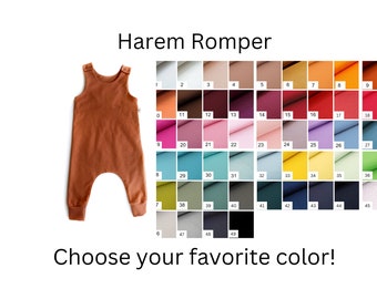 La tua scelta di tutina harem in tinta unita con gambe lunghe o corte, vestiti biologici per neonati, tutina per bambini piccoli, tutina minimalista per bambini