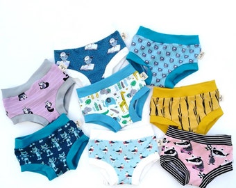 Mystery grab bag unisex toddler undies for boys and girls, multi pack organic cotton underpants, gender neutral kids elastic free underwear