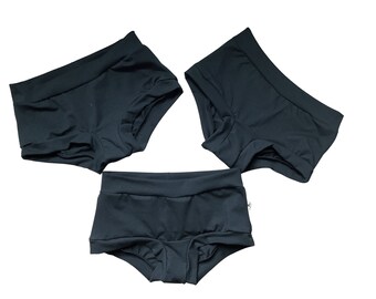 3er Pack schwarze Damen Unterhosen, Multi Pack bequeme Bio Baumwolle Jersey Lounge Panties, gummifreie Unterwäsche Boyleg und Slip Style