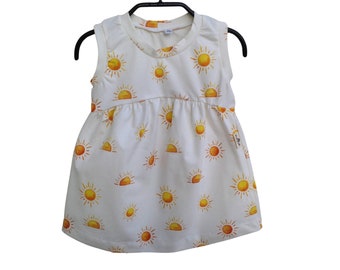 Haut à basque pour fille, tunique ou robe avec imprimé soleil, vêtements bébé fille en coton biologique, haut bohème pour enfants style nuisette soleil du désert