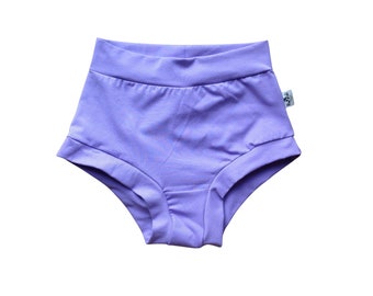 Lavender high waisted organic cotton jersey underwear for women, breathable lounge panties, comfy elastic free high rise adult underwear