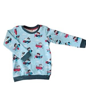 Animal pilots toddler boy sweatshirt with airplanes,helicopters,rainbows, organic baby clothes, kids t-shirt, sustainable boy sweater