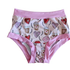 Coffee&doughnuts organic cotton jersey underwear for women, breathable lounge panties,comfy elastic free regular or high rise adult knickers