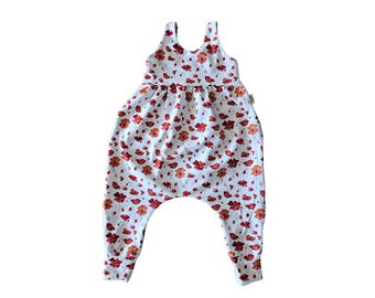 Poppy flowers bubble romper, floral organic babygirl clothes, babydoll style toddler jumpsuit, children's playsuit, baby girl gift idea