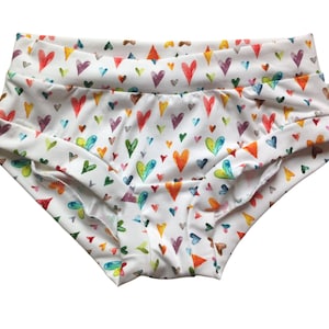Rainbow hearts women&#39;s underpants, comfortable organic cotton jersey lounge panties, elastic free underwear boyleg and brief style