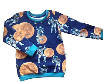 2-3 anni PRONTO per la SPEDIZIONE Felpa per bambini sulla luna, vestiti organici per bambini neutri a tema spaziale, maglione pullover per bambini unisex