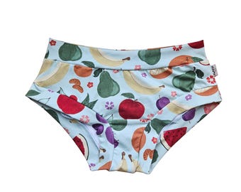 Fruits organic cotton jersey underwear for women, breathable lounge panties,comfy elastic free regular or high rise adult underpants