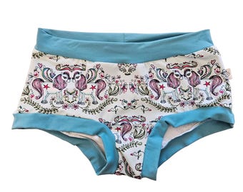 Ponies organic cotton jersey underwear for women, breathable lounge panties,comfy elastic free regular or high rise adult underwear