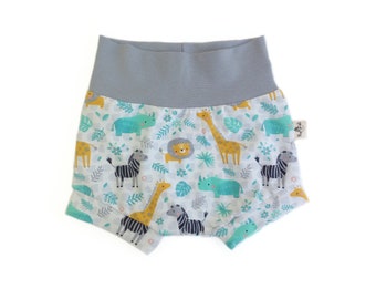 Zomershorts met wilde dieren, schattige biologische babykleding, luierhoes met dierentuinthema, peuterbuiks, kinderstrandoutfit, shorties met hoge taille