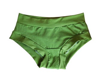 Green circle dots organic cotton jersey womens underwear, breathable lounge panties,comfy elastic free regular or high rise adult underpants