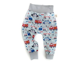 Emergency vehicles baby boy leggings, police, ambulance toddler drop crotch trousers, baggy pants, organic baby clothes, truck newborn gift