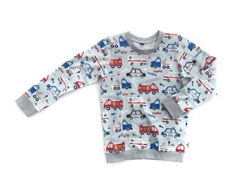 Sweat-shirt pour tout-petit, véhicules de secours, camion de pompiers, voiture de police, ambulance, vêtements bio pour bébé, t-shirt pour enfants, pull pour garçon durable,