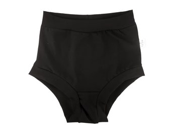 Solide schwarze, hoch taillierte Bio-Baumwoll-Jersey-Unterwäsche für Damen, atmungsaktive Lounge-Höschen, bequeme, elastische, hoch sitzende Unterwäsche für Erwachsene
