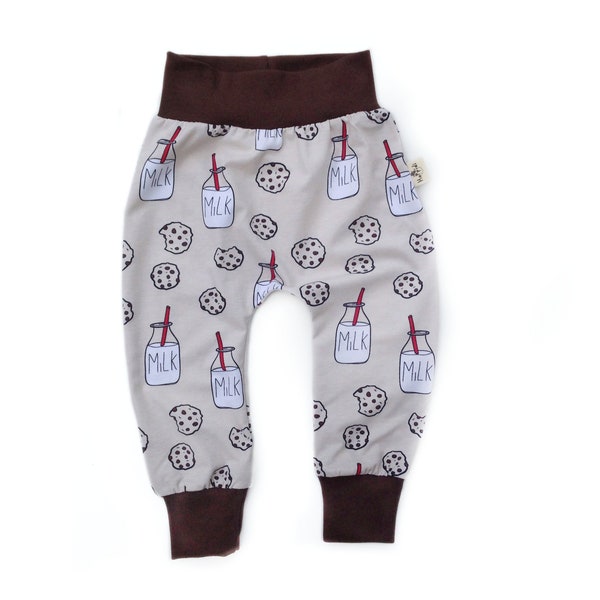 Leggings neutres pour tout-petits avec imprimé lait et biscuits, jolis vêtements bio pour bébé, sarouel, pantalon ample, pompons, cadeau nouveau-né