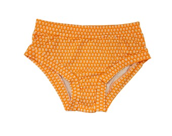 Orange flowers organic cotton jersey underwear for women, breathable lounge panties,comfy elastic free regular or high rise adult underpants