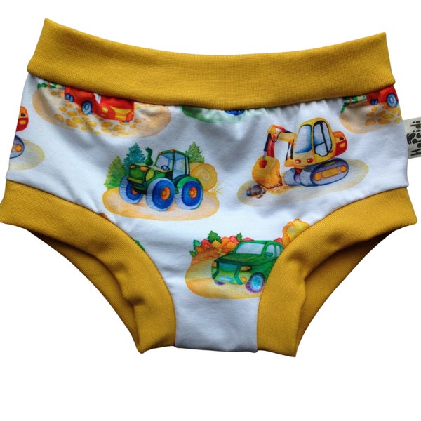 Bio-Unterwäsche für Kleinkinder mit Fahrzeugmotiv, Unterhose im Boyleg-Stil aus Unisex-Baumwolljersey mit Autos, bequeme, elastische Unterwäsche für Kinder