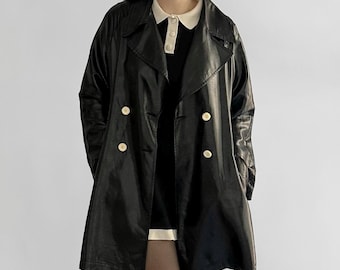 Vintage 1980s Italian Black Double-Breasted Trench Coat – By Paola Antonini