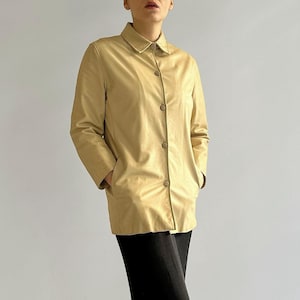 Vintage 90s Beige Leather Jacket, Minimalist Design