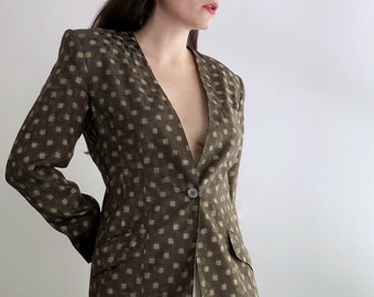 Vintage ANNE KLEIN Silk Bronze Blazer, 90s Abstract Jacquard Jacket