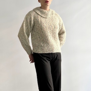 Vintage 80s Wool Hand Knitted Multicolor Big Collar Jumper Sweater image 1