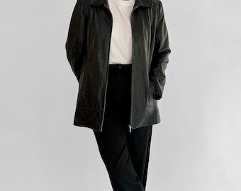 Vintage 1990s Black Sheepskin Zip-up Leather Jacket - Etsy