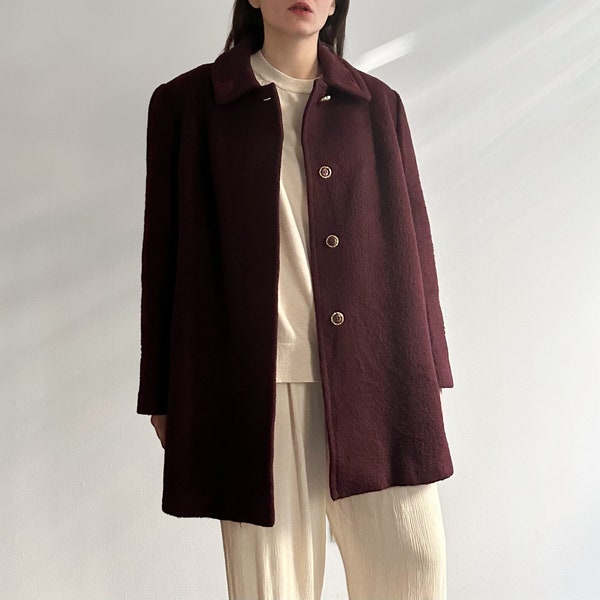 manteau vintage des années 80/90 lama mohair laine loden bordeaux