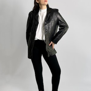 Vintage 1990s Black Pure Leather Blazer – Minimalist Single-Breasted Jacket