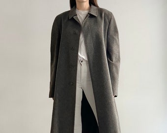 manteau vintage des années 90 en laine d'alpaga gris loden, fabriqué en Autriche