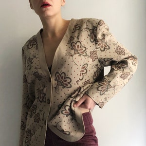 Vintage 90s Linen Jacket, Floral Beige Button Up Blazer image 5