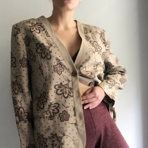 Vintage 90s Linen Jacket, Floral Beige Button Up Blazer image 4