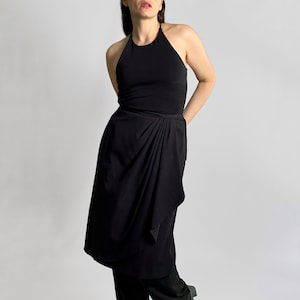 Vintage 90s Black Draped Midi Skirt