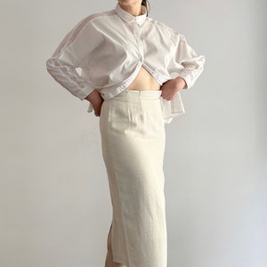 Vintage 90s cream long high waisted pencil skirt