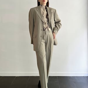 Vintage 90s Wool Grey Pant Suit, Minimalist Two Piece Set