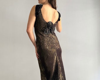 Vintage Y2K Black Gold Shiny Party Evening Mermaid Dress
