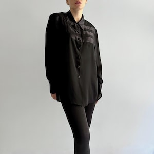 Vintage 90s Black Sheer Satin Maxi Blouse