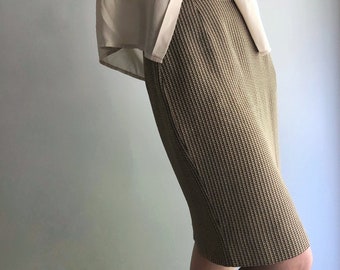 STUDIO 001 GIANFRANCO FERRE Vintage Wool Pencil Skirt, 80s 90s Italy Designer Houndstooth Skirt, Beige Black Elegant Office Skirt, Size S/M