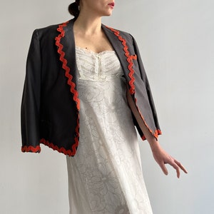 Vintage 90s Grey Pinstripe Blazer Jacket With Orange Trim