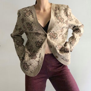 Vintage 90s Linen Jacket, Floral Beige Button Up Blazer image 1