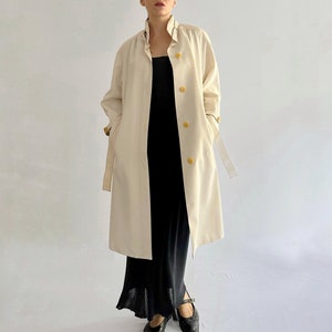 Vintage 70s Cream Trench Coat with Beige Trim | Classic Belted Design