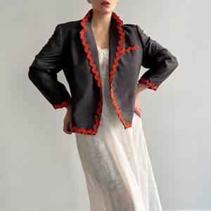 Vintage 90 Grey Pinstripe Blazer Jacket With Orange Trim image 2