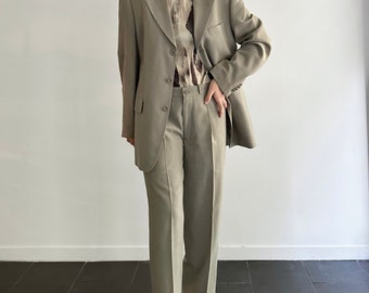 Vintage 90s Wool Grey Pant Suit, Minimalist Two Piece Set - Etsy