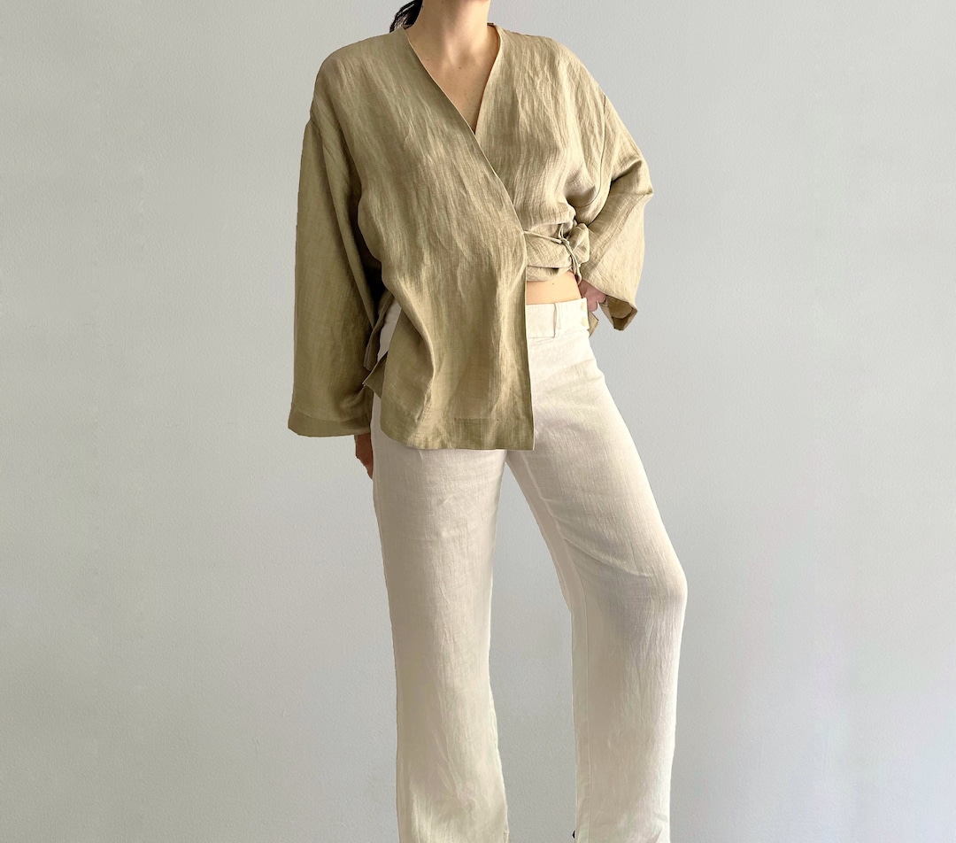 パンツ made in Italy 90s linen slacks Vintage 90s/y2k Low-waist White Linen Trousers - Made in