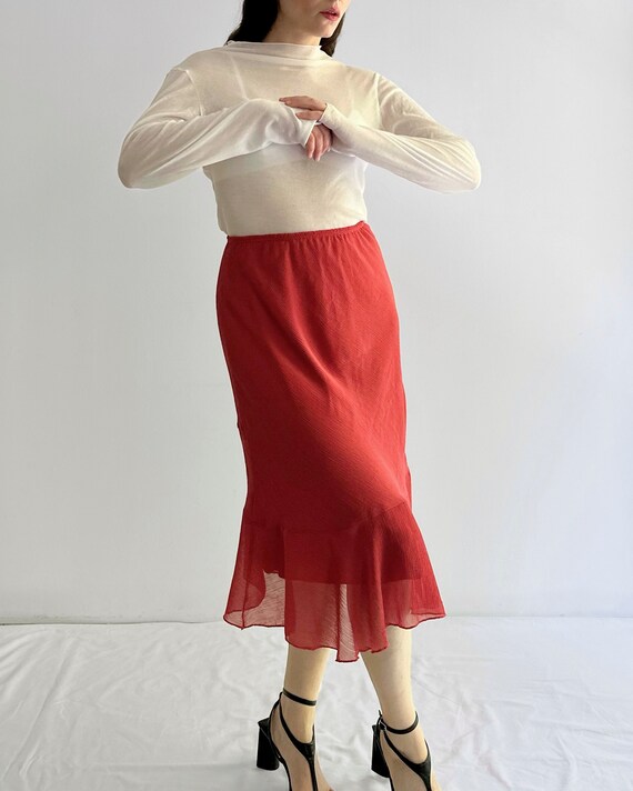 Buy Vintage 90s y2k Coral Red Mermaid Skirt With Ruffle Hem Made in Spain Online in India Etsy