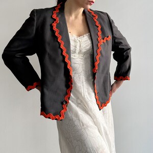 Vintage 90 Grey Pinstripe Blazer Jacket With Orange Trim image 5