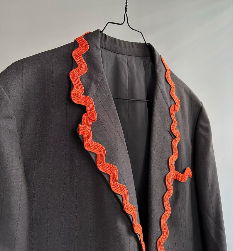 Vintage 90 Grey Pinstripe Blazer Jacket With Orange Trim image 8