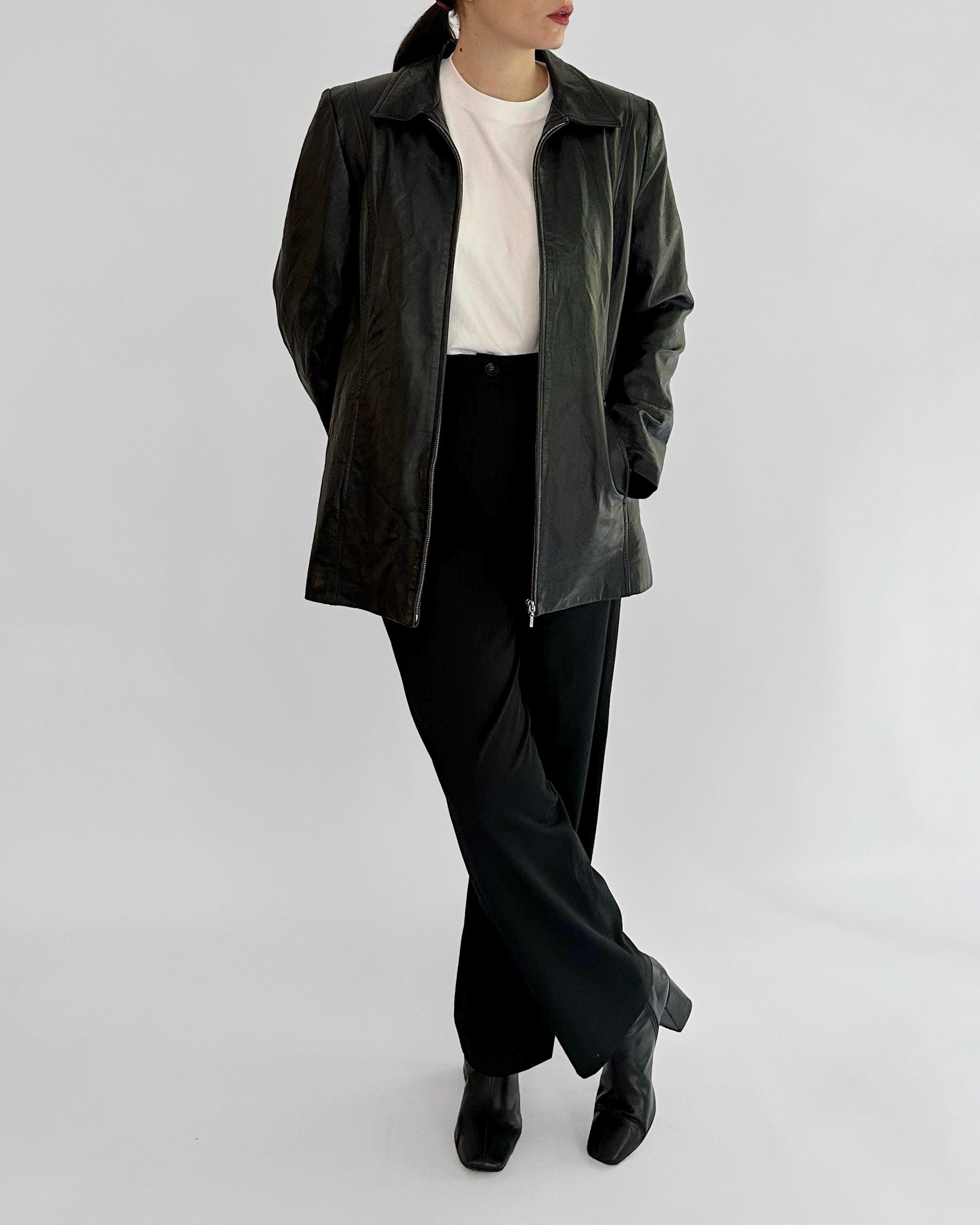 Vintage 1990s Black Sheepskin Zip-up Leather Jacket - Etsy
